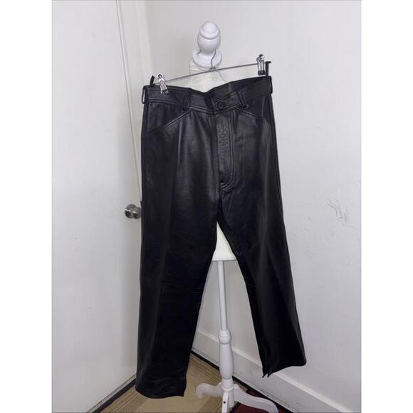 Metropolitan View Collection Made In Italy Blk Leather Wide Leg Pants 32 New